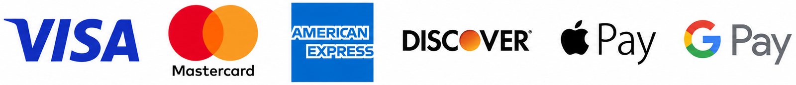 Accepted payment methods: Visa, Mastercard, American Express, Discover, Apple Pay and Google Pay